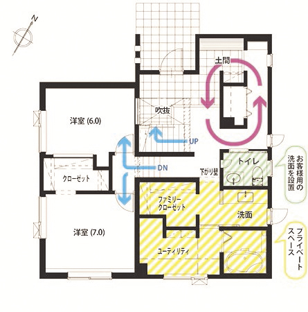 豊栄建設 【2000万円台/間取図/４LDK 】お子様の独立後を見据え,夫婦の好きを盛り込んだ‘夫婦の暮らし’を楽しむ家の間取り図（4LDK）1階