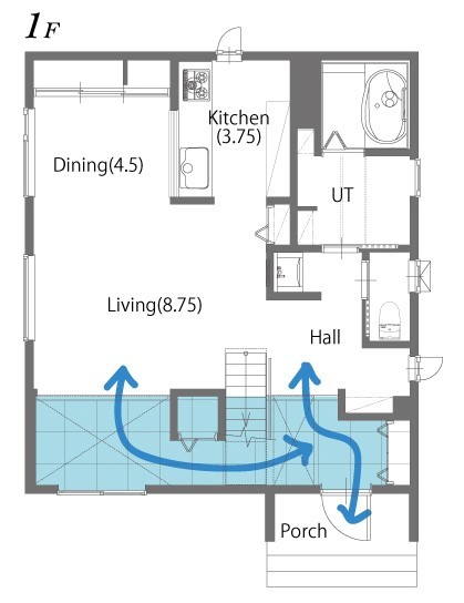 豊栄建設 【1500～1999万円/33坪/間取図/カフェ風】NYのブルックリンのカフェをイメージ！遊び心あふれる家の間取り図（2LDK）1階