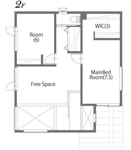 豊栄建設 【1500～1999万円/33坪/間取図/カフェ風】NYのブルックリンのカフェをイメージ！遊び心あふれる家の間取り図（2LDK）2階