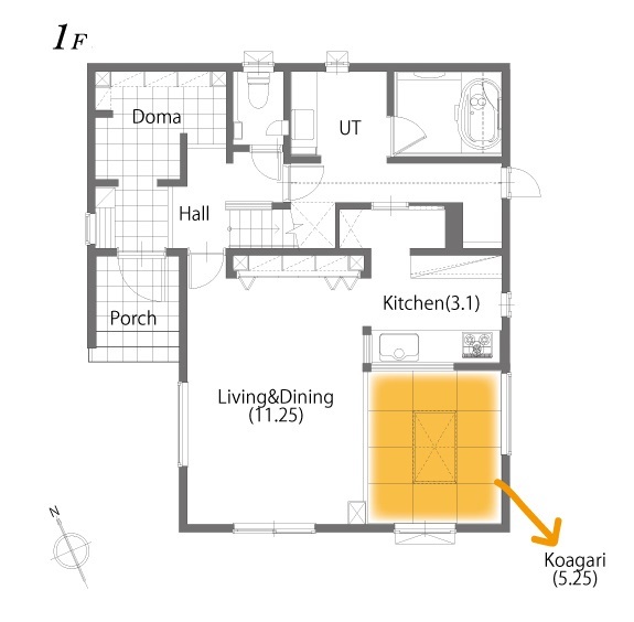 豊栄建設 【35.5坪/間取り図有/】家族でほっこり。小上がり＆堀りごたつのある和を取り入れた家の間取り図（3LDK）1階