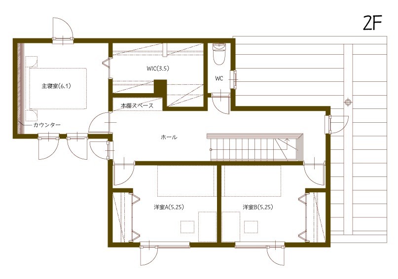 豊栄建設 【37坪/間取り図有/3人暮らし】リビングは39cmの高低差。こだわりぬいた自由設計ならではの住まいの間取り図（4LDK）2階