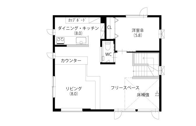 豊栄建設 【1500~1999万円/34坪/間取図/趣味】漫画、ゲーム、自転車など、夫婦で一緒に趣味を満喫できる家の間取り図（2LDK）2階