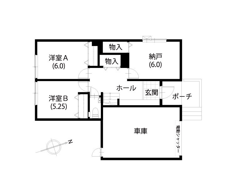 豊栄建設 [~1999万円/約37坪/間取図]夫婦の時間とそれぞれの時間。どちらも大切にする二人が選んだスキップフロアの間取り図（3LDK＋納戸）1階