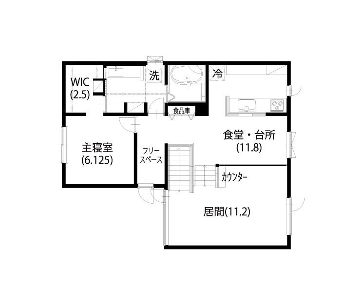 豊栄建設 [~1999万円/約37坪/間取図]夫婦の時間とそれぞれの時間。どちらも大切にする二人が選んだスキップフロアの間取り図（3LDK＋納戸）2階