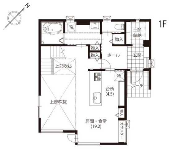 豊栄建設 【1000万円台／約33坪／間取図／吹き抜け】好きなものにとことんこだわった　家づくりの間取り図（3LDK）1階