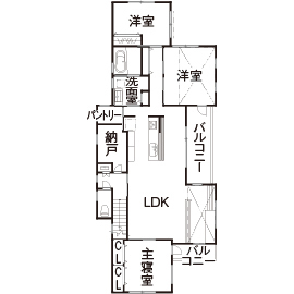 ue_bo design 【4000万円以下/60坪/一級建築士×完全二世帯住宅】地震に強く、数十年先まで安心と美しさが続く木の家の間取り図（2LDK＋3LDK+ロフト）2階