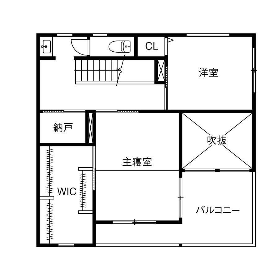 ue_bo design 【3000万円台｜間取り図有｜30坪台】空間を構成する「線」まで美しい、別荘のように寛げる家の間取り図（2LDK）2階