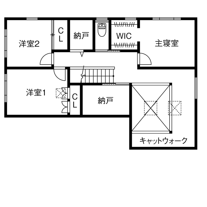 ue_bo design 【3000万円以下｜間取り図有｜40坪以下】見る角度によって表情が変化する、おしゃれな家の間取り図（3LDK＋S）2階