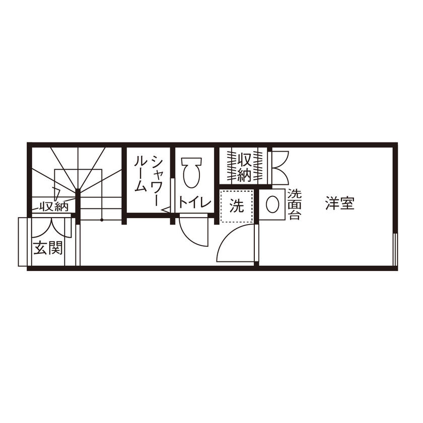 伊庭工務店 【6.7坪/1000万円台/間取り図有/狭小地/2階＋ロフト】驚愕の狭小地に「意外といい家、できちゃった！」の間取り図（1DK）1階