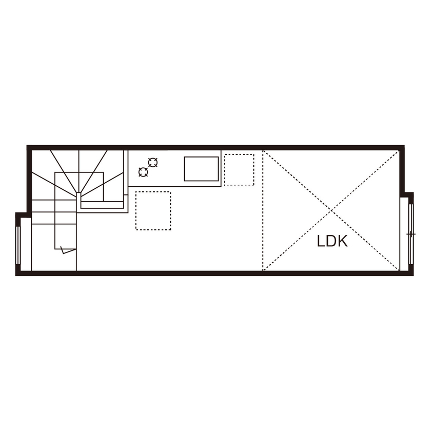 伊庭工務店 【6.7坪/1000万円台/間取り図有/狭小地/2階＋ロフト】驚愕の狭小地に「意外といい家、できちゃった！」の間取り図（1DK）2階