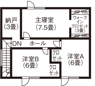 ハウジングカフェ 【間取図/約30坪】カフェ風ダイニングで素敵に　好みのテイストで個性を演出の間取り図（3LDK）2階