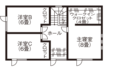 ハウジングカフェ 【間取図/４LDK/省エネ】創エネと省エネを愉しみながらお気に入りの間取りで暮らす！の間取り図（4LDK）２階