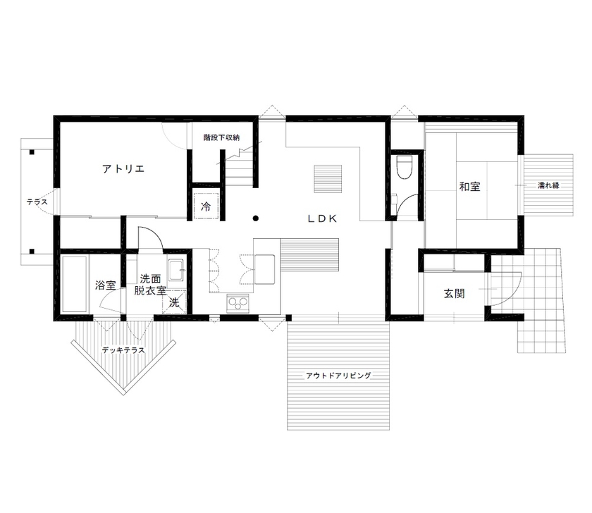 いばらきの家 茨城県南木造住宅センター 【2500万円台/間取りあり/34坪】自然の光を計算し取り込み明るく快適な空間をつくる美しい住まいの間取り図（3LDK）1階