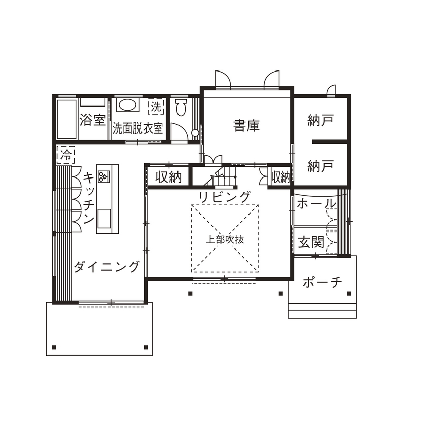 いばらきの家 茨城県南木造住宅センター 【2500万円台/間取りあり/38坪】ダイナミックな勾配天井の開放感が心地いい、家族と共に歩む木の住まいの間取り図（3LDK）1階
