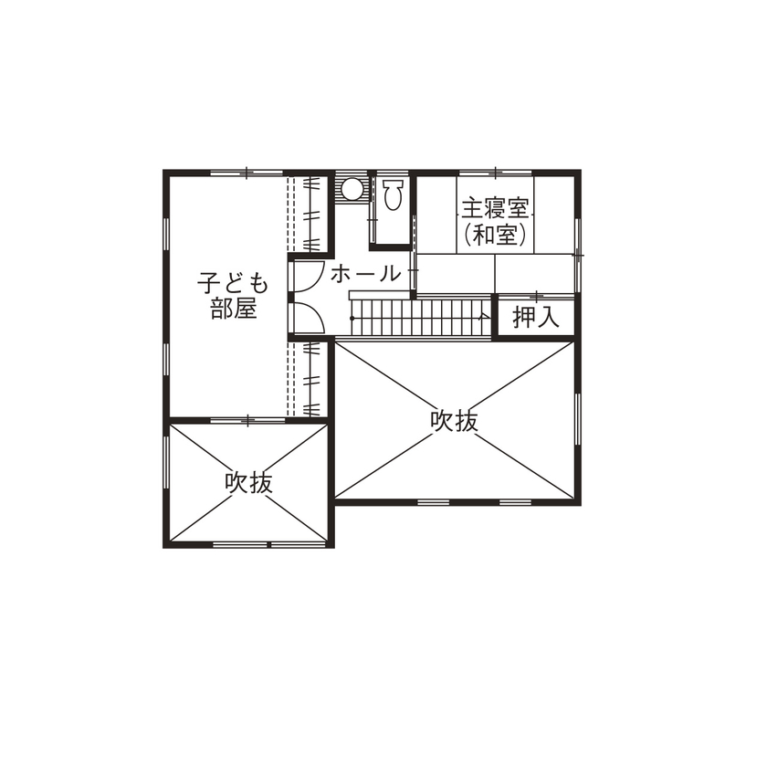 いばらきの家 茨城県南木造住宅センター 【2500万円台/間取りあり/38坪】ダイナミックな勾配天井の開放感が心地いい、家族と共に歩む木の住まいの間取り図（3LDK）2階