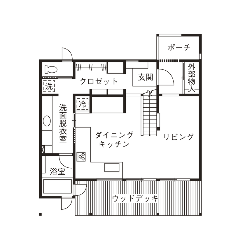 いばらきの家 茨城県南木造住宅センター 【2000万円台/28.6坪】洗練された和風モダン　細部までこだわった焼杉の家の間取り図（2LDK）1階