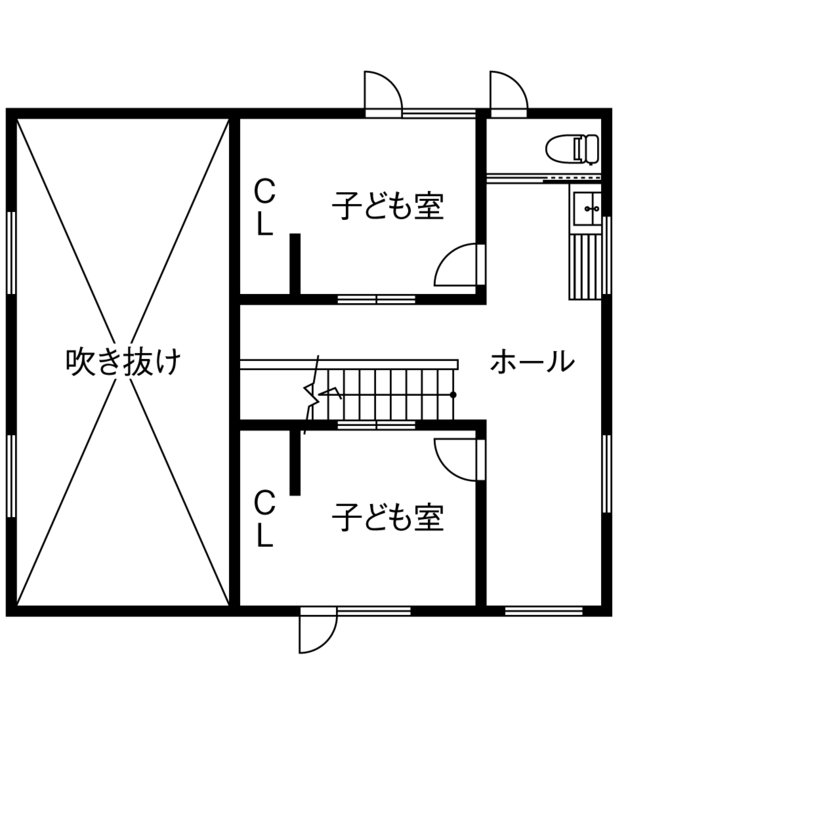 いばらきの家 茨城県南木造住宅センター 【2500万円～2999万円／家事動線／38坪／間取図有】空間を包み込む木の心地よさ。洗練の造作家具で暮らす家の間取り図（3LDK+土間）2階