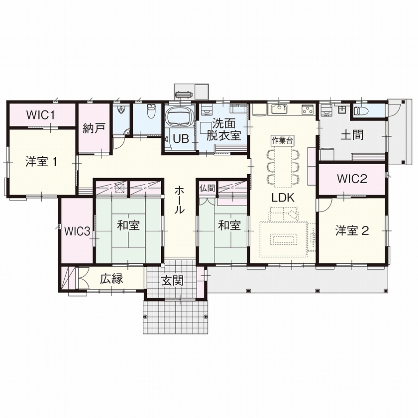 いばらきの家 茨城県南木造住宅センター 【3500～3999万円／和風／平屋／52.9坪／間取図有】本格的な和風建築。匠の技術力で叶えた伝統美溢れる家の間取り図（4LDK+納戸）1階