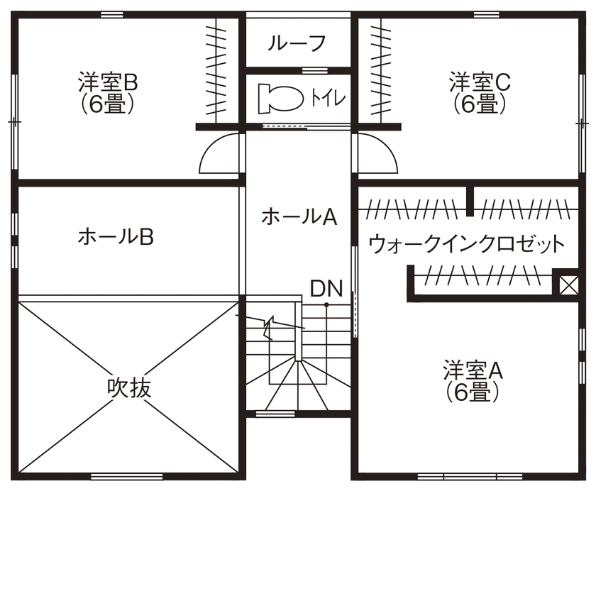 東宝ホーム　広島 プライバシーを守りながら伸び伸び暮らせる。技ありのアイディア盛りだくさんの間取り図（3LDK）２階