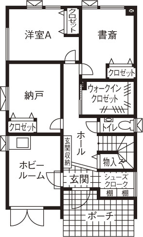 ロゴスホーム 手作り家具が映える2階空間　１階には念願のホビールームの間取り図null1階