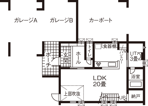 ロゴスホーム 【札幌市/2000万円台/ビルトインガレージ】ビルトインガレージの外観　設計・構造にも大満足の住まいの間取り図null１階