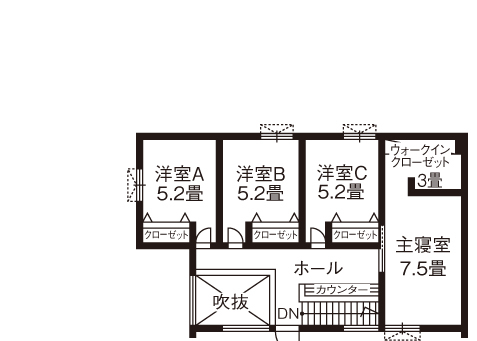 ロゴスホーム 【札幌市/2000万円台/ビルトインガレージ】ビルトインガレージの外観　設計・構造にも大満足の住まいの間取り図null２階