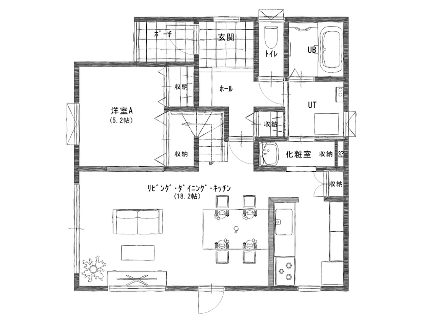 ロゴスホーム 【2000万円台/間取図/4LDK】収納・家事動線にこだわった暮らしやすく住み心地のいい家の間取り図（4LDK）1階