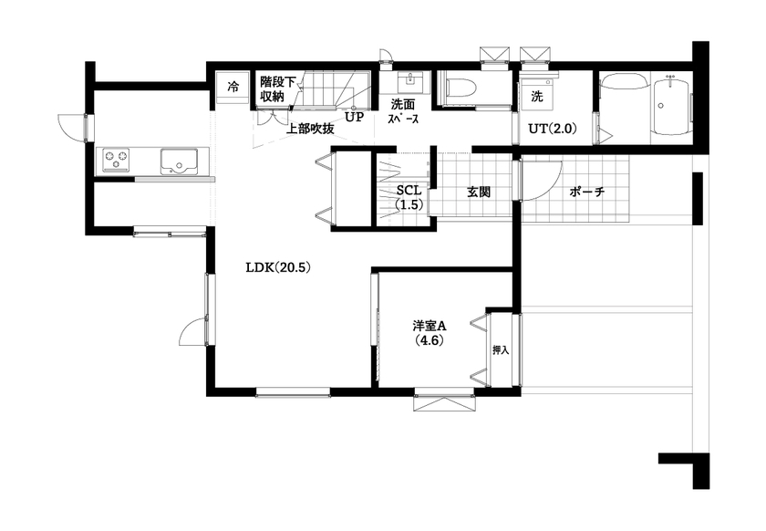 ロゴスホーム 【苫小牧市/間取図/４LDK/家事動線】ホテルのように上質で、高級感漂う家の間取り図（4LDK）1階