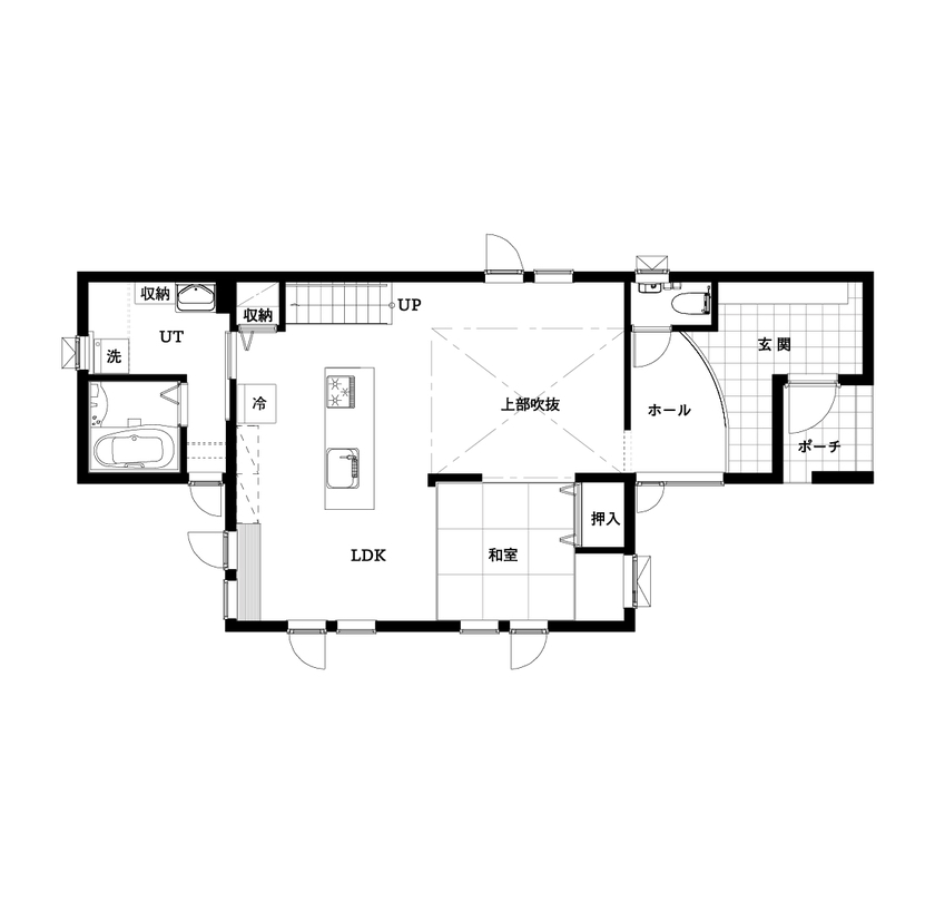 ロゴスホーム 【2000万円台/間取図/４LDK/吹き抜け】ミドリの似合うナチュラルモダンな家の間取り図（4LDK）1階