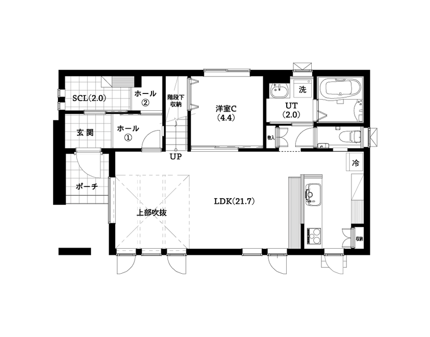 ロゴスホーム 【2000万円台/間取図/４LDK】ライフスタイルを愉しむ西海岸テイストの家の間取り図（4LDK）1階