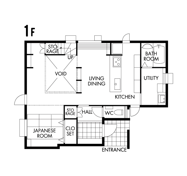 ロゴスホーム 【間取図/４LDK】「本のある暮らし」がテーマ。ブックカフェスタイルの家の間取り図（4LDK）1階