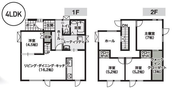 ロゴスホーム 【間取図４LDK約32坪】好きなものに囲まれていたい、家具までどれもお気に入りの間取り図（4LDK）1階　2階