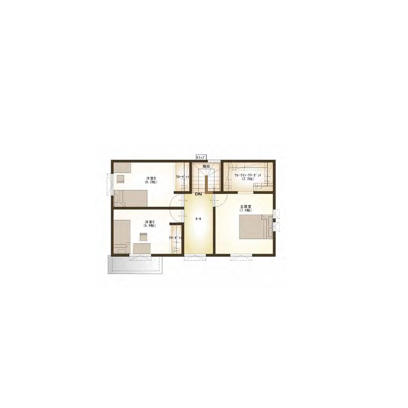 ロゴスホーム 【間取図４LDK】明るい内装がポイント♪創エネ・エコ住宅の間取り図（4LDK）2階
