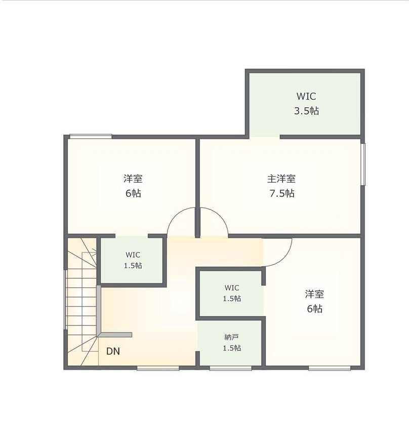ロゴスホーム 【間取図４LDK】木のぬくもりを感じるカフェスタイルの間取り図（４LDK＋SC）２階