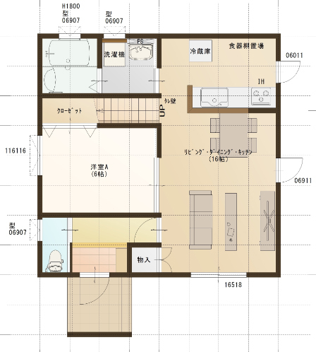 ロゴスホーム 【1000万円台/ZEH住宅/北欧テイスト】北海道仕様×適正価格 で叶える光熱費を気にしない暮らしの間取り図（4LDK）1階
