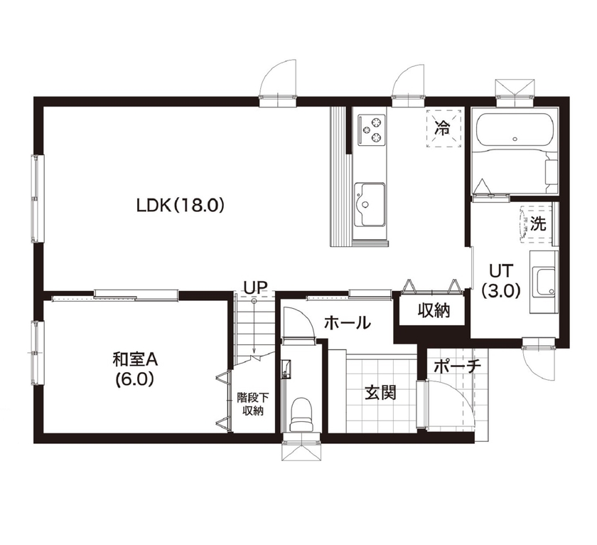 ロゴスホーム 【収納充実｜アクセントクロス｜ご家族3人】 北海道のZEH基準を満たす高性能住宅！の間取り図（4LDK＋S）1階