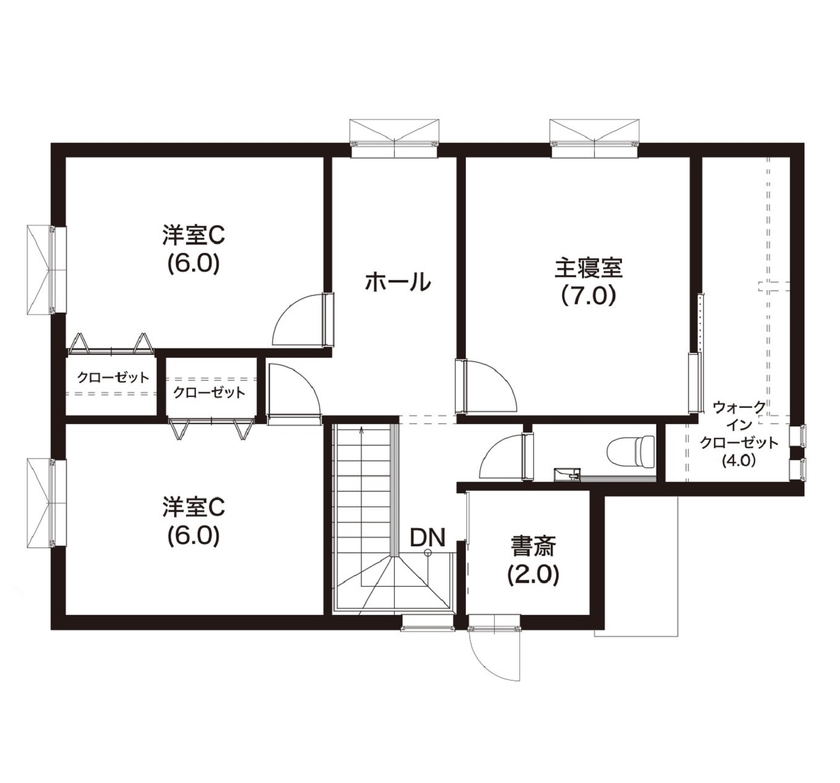ロゴスホーム 【収納充実｜アクセントクロス｜ご家族3人】 北海道のZEH基準を満たす高性能住宅！の間取り図（4LDK＋S）2階