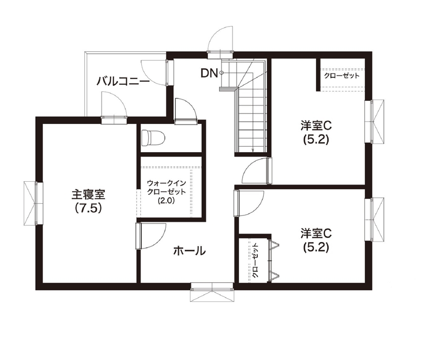 ロゴスホーム 【ZEH｜収納充実｜間取りあり】 インテリアコーディネーターと作る北海道仕様ZEH住宅の間取り図（4LDK）2階