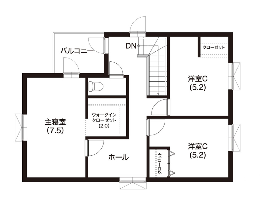 ロゴスホーム 【宮城県/ZEH｜収納充実｜間取り図あり】 インテリアコーディネーターと作る北海道仕様ZEH住宅の間取り図（4LDK）2階