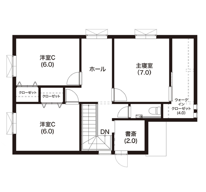 ロゴスホーム 【宮城県/収納充実｜アクセントクロス｜ご家族3人】 北海道のZEH基準を満たす高性能住宅！の間取り図（4LDK）2階