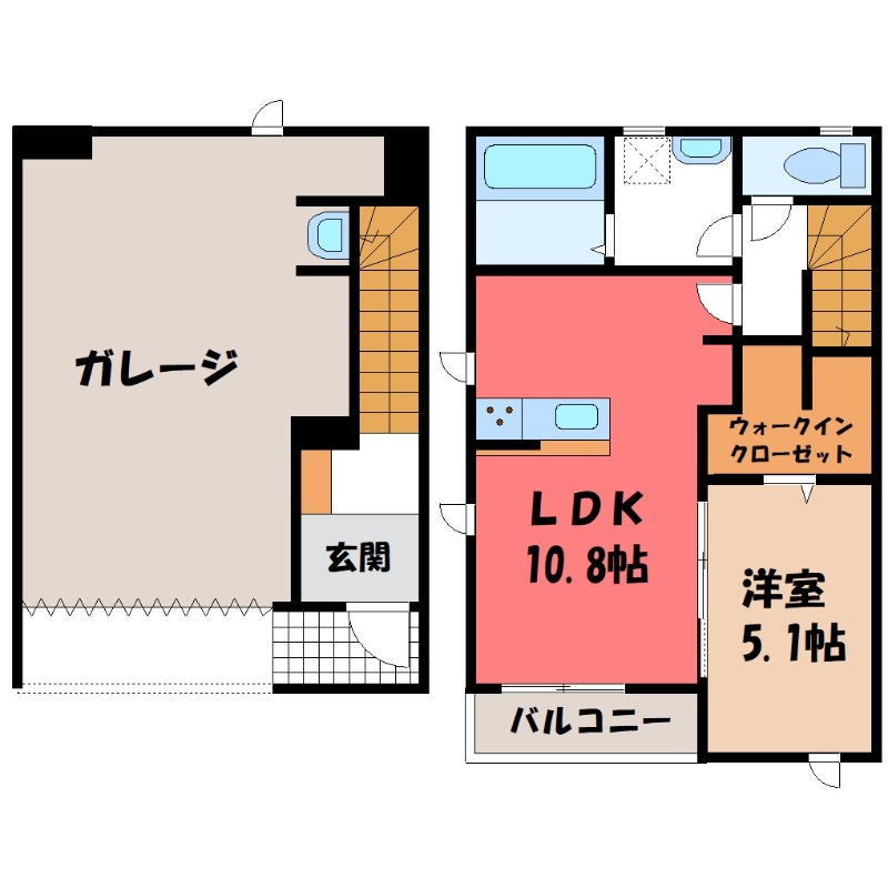 宇都宮市末広のアパートの間取り