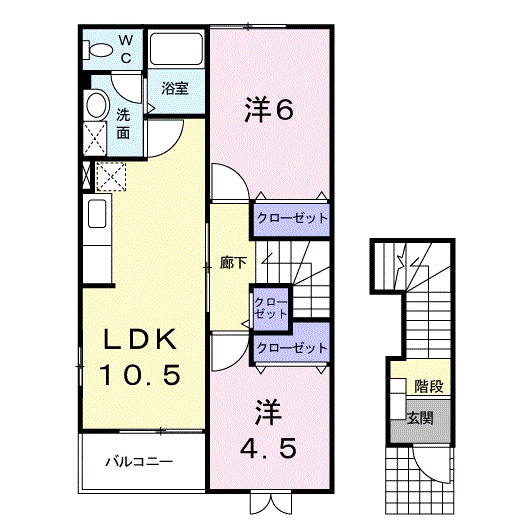 岡山市東区西大寺東のアパートの間取り