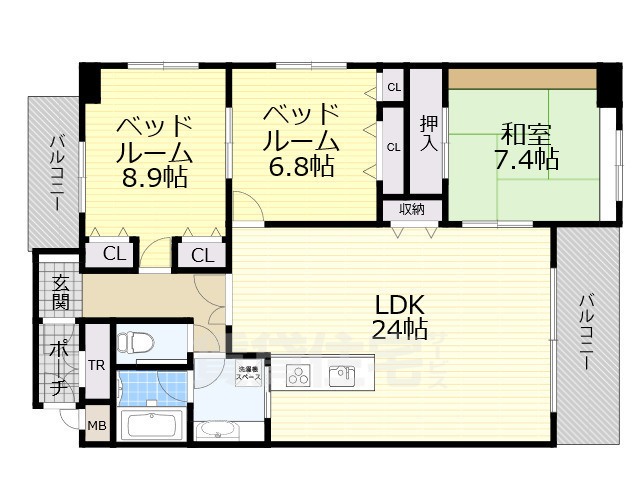 大阪市住吉区帝塚山東のマンションの間取り