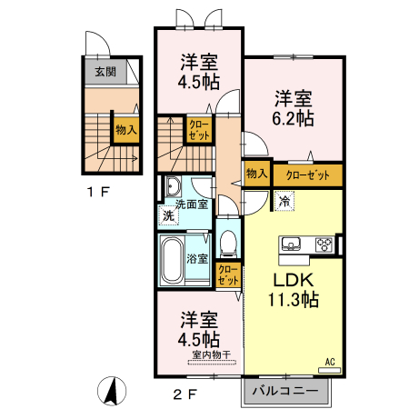 松江市東奥谷町のアパートの間取り