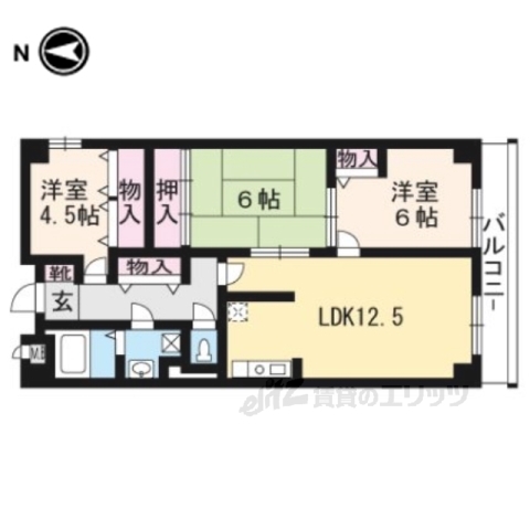 宇治市莵道のマンションの間取り