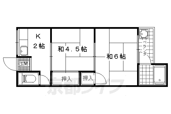 京都市山科区大塚西浦町のアパートの間取り