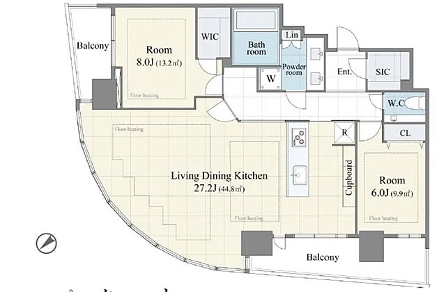 【港区赤坂のマンションの間取り】