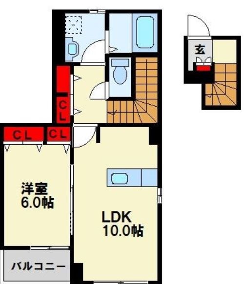 北九州市八幡東区大宮町のアパートの間取り