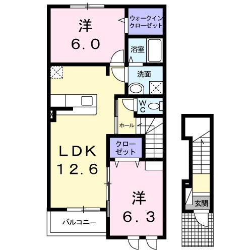 【香芝市五位堂のアパートの間取り】