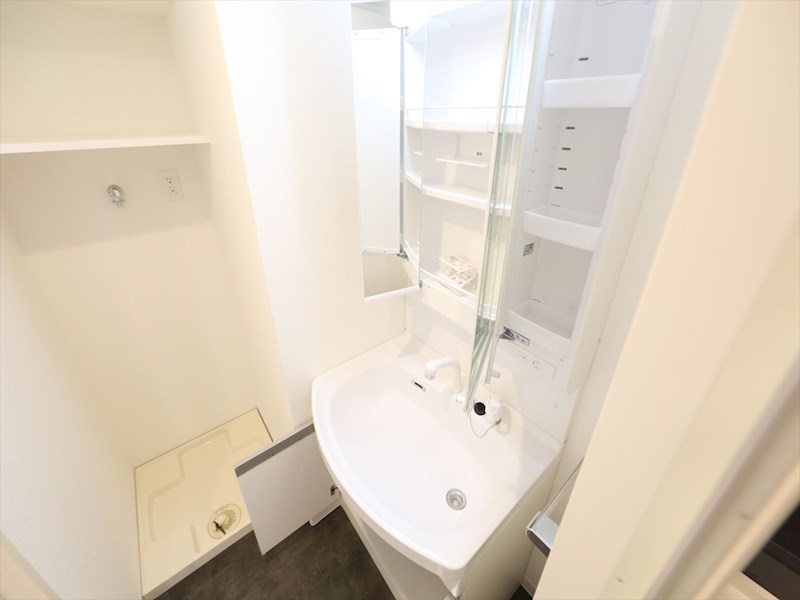 洗面設備　脱衣所　独立洗面台（シャンプードレッサー付）収納スペース有